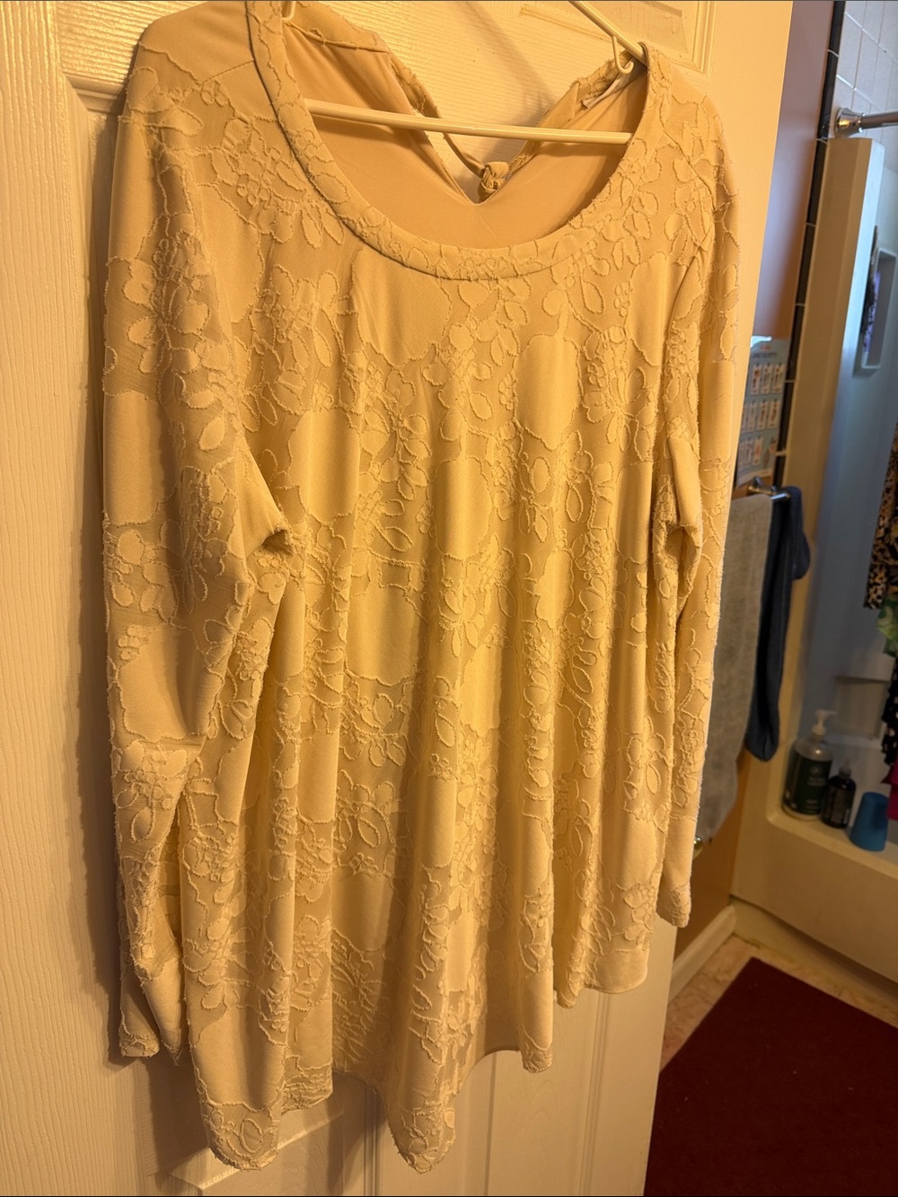 Susan Graver Cream Lace-Overlay Long Sleeve Tunic